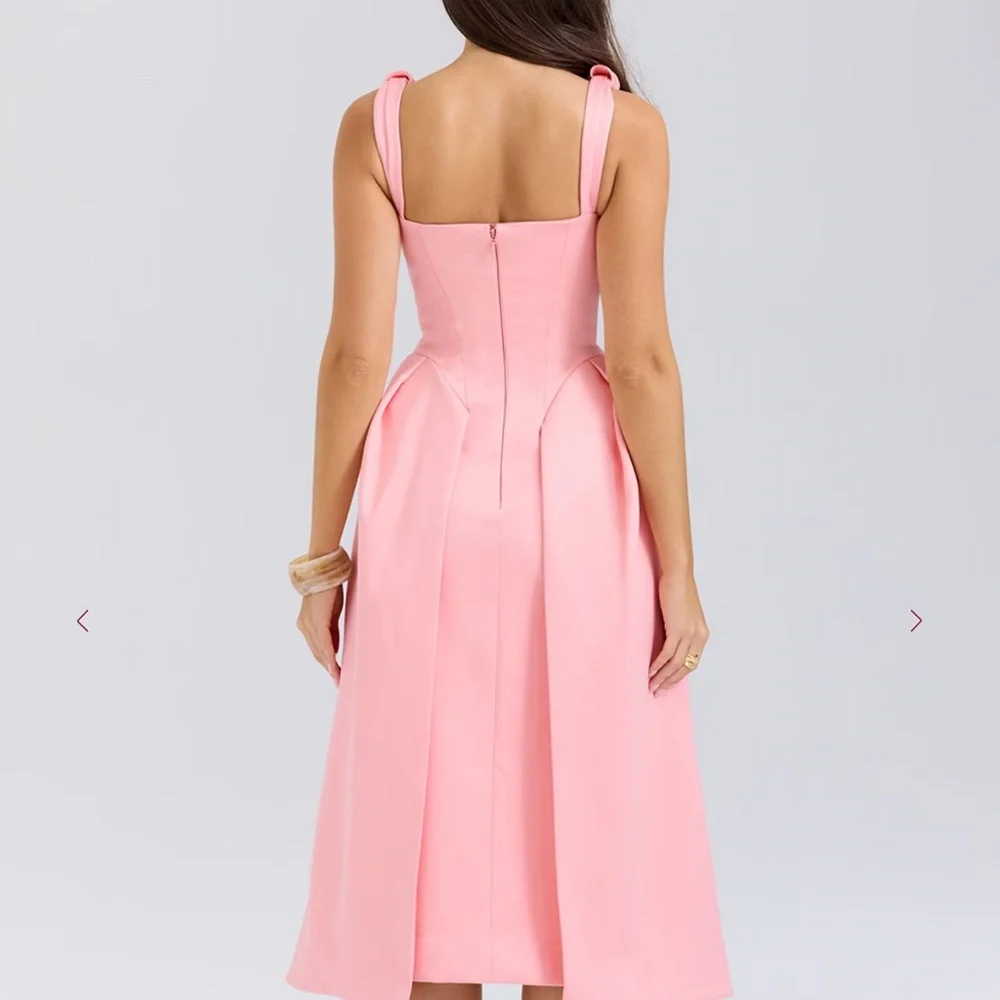 House of CB Peach Satin Pleated Midi Dress. - Picture 10 of 12